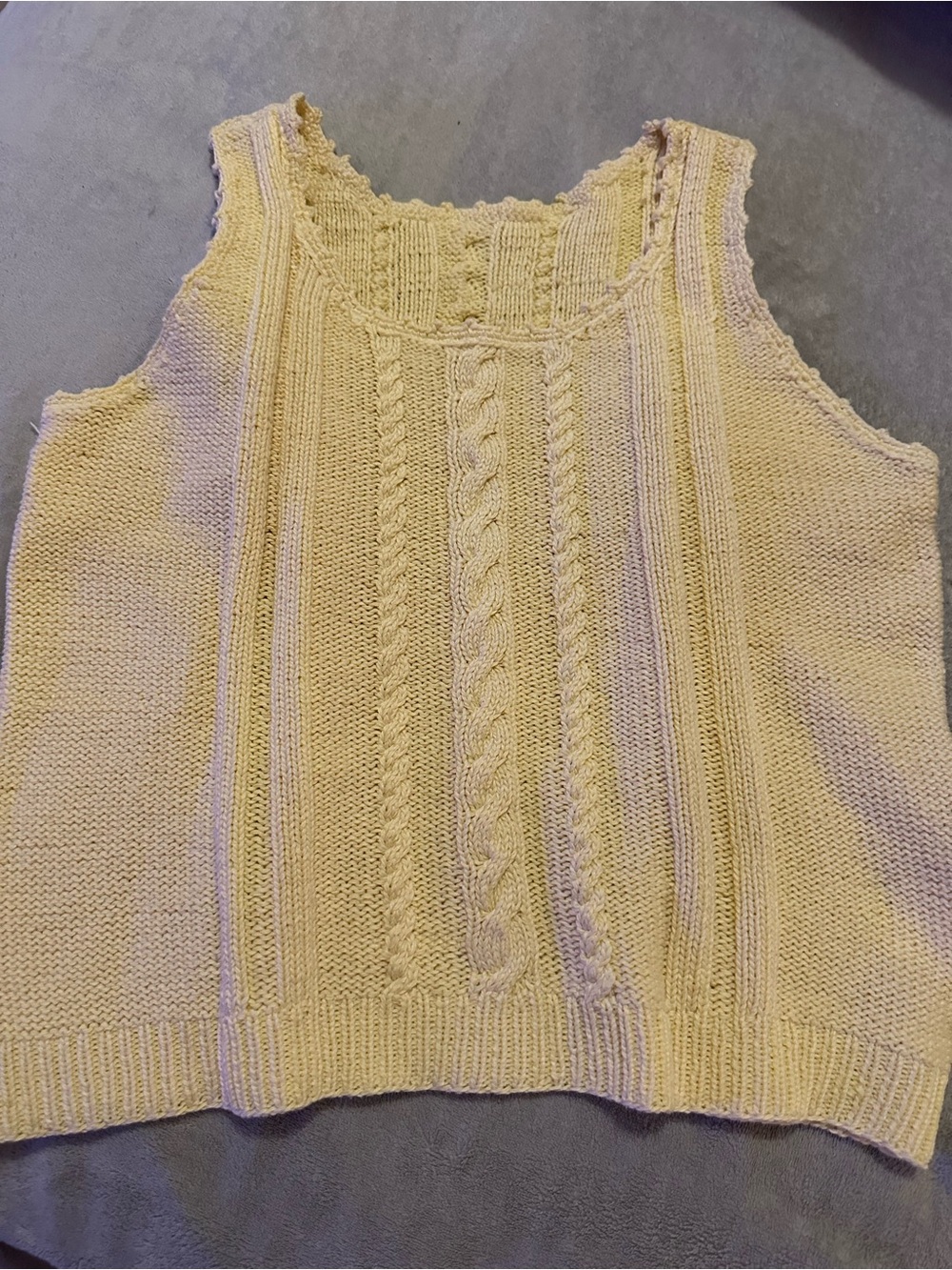Cable Knit Sleeveless Sweater Tank in Soft Yellow